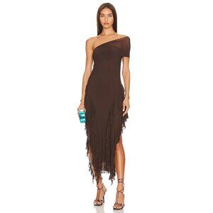 Kim Shui Ruffle Mesh Dress in Brown